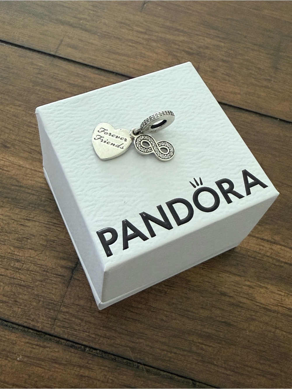 Pandora Authentic FOREVER FRIENDS Heart & Infinity Dangle Charm Jewelry S925 ALE